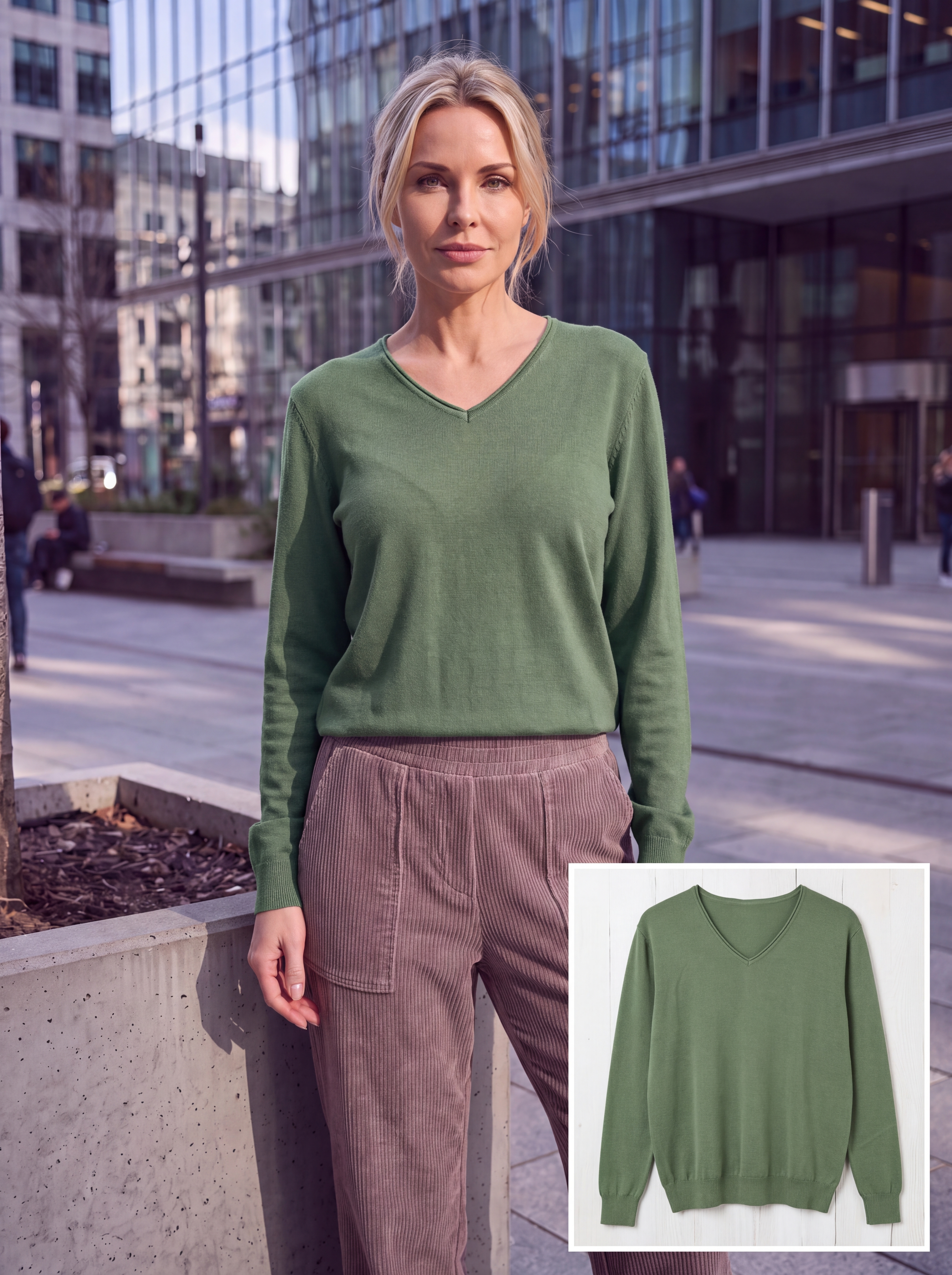 Dámsky pulóver s V-éčkovým výstrihom H.WINTER JADE GREEN zelená s.WEAR